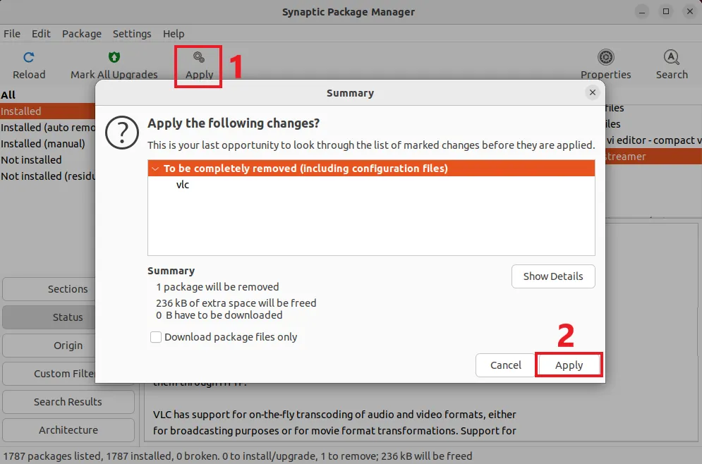 removing VLC from Ubuntu using synaptic package manager