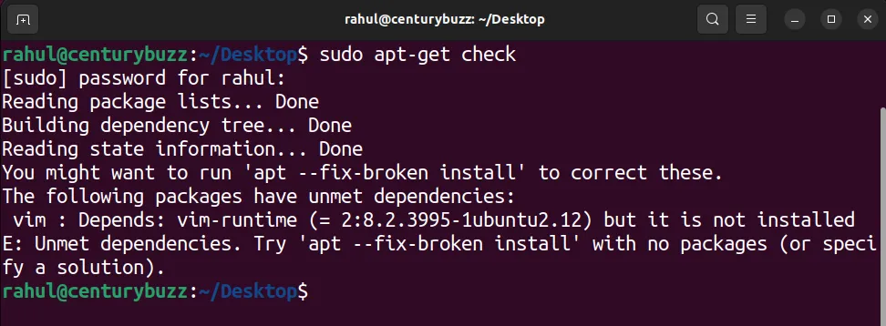 apt-get check command