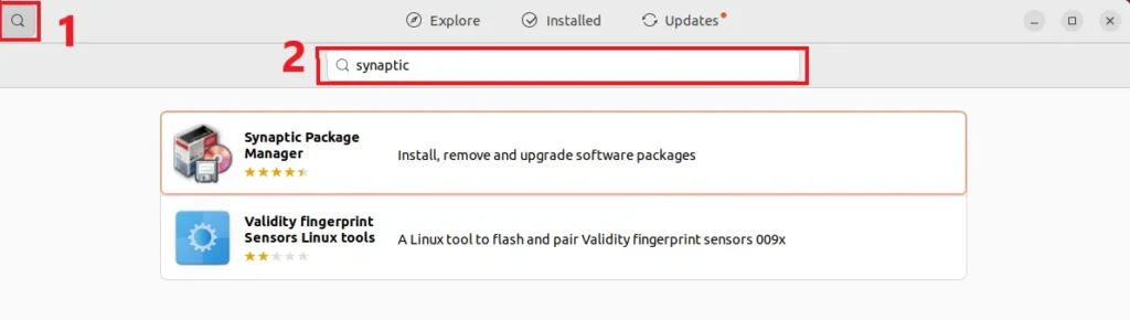 Search for synaptic in Ubuntu software center